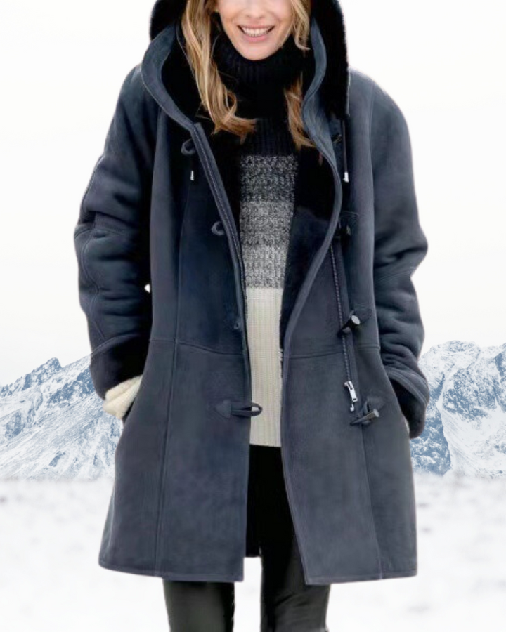 Manteau duffle long femme à capuche, chaud et élégant pour l'hiver. Parfait pour un style décontracté chic.