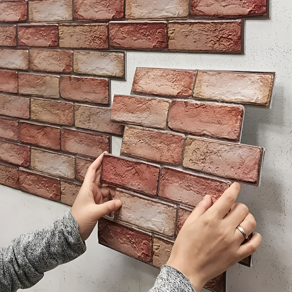 Panneau mural 3D auto-adhésif effet brique en PVC, idéal pour rénovation facile et décoration intérieure moderne.