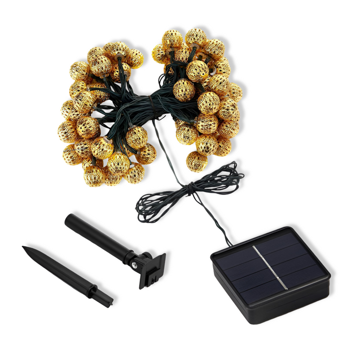 Guirlande solaire LED pour extérieur, lanternes marocaines étanches, idéale pour jardin, terrasse ou balcon.