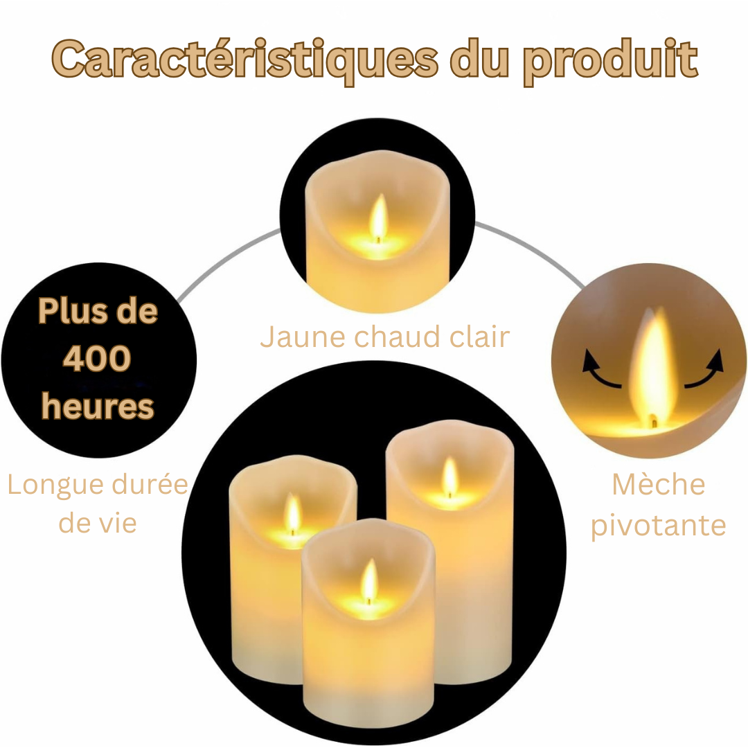 Bougie sans flamme LuxeGlow en verre, éclairage LED réaliste et sécurisé, ambiance chaleureuse avec minuterie.