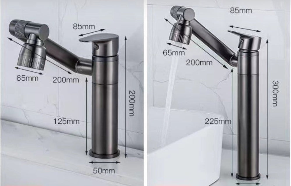 Mitigeur de cuisine/salle de bain noir en acier inoxydable, flexible, avec rotation 360° pour lavabo.