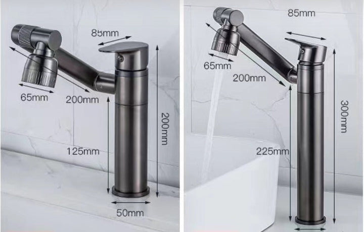 Mitigeur de cuisine/salle de bain noir en acier inoxydable, flexible, avec rotation 360° pour lavabo.