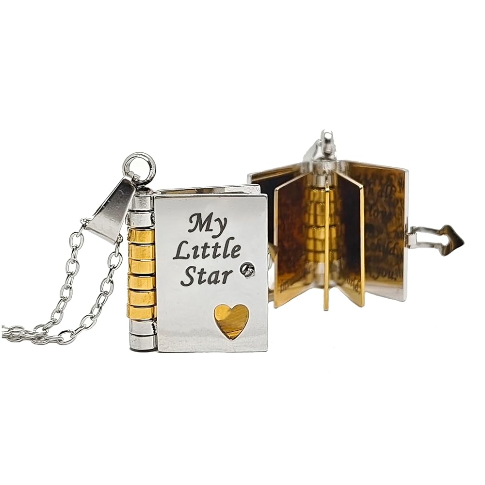 Bijou personnalisé en argent, pendentif livre symbolisant amour et souvenirs pour femme.