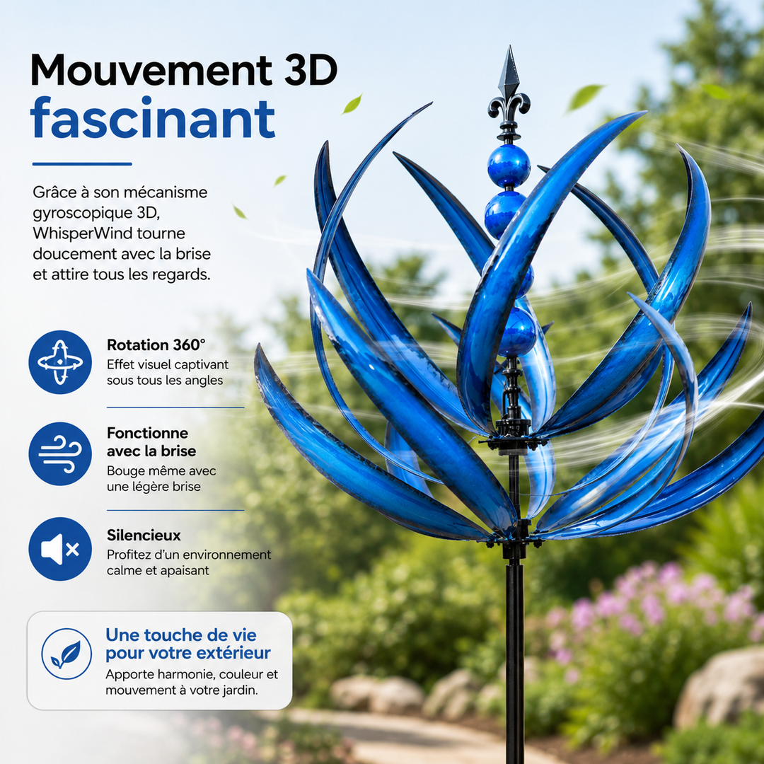 Spinner extérieur "WhisperWind" rouge et bleu pour jardin, terrasse, patio. Décoration cinétique résistante au vent.