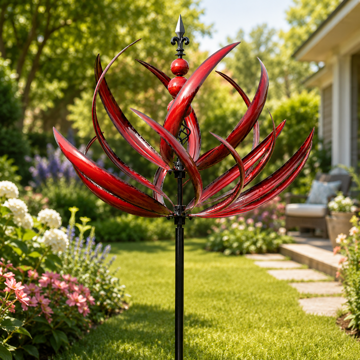 Idée cadeau jardinier: moulin à vent décoratif "WhisperWind", objet d'art cinétique pour embellir tout jardin.