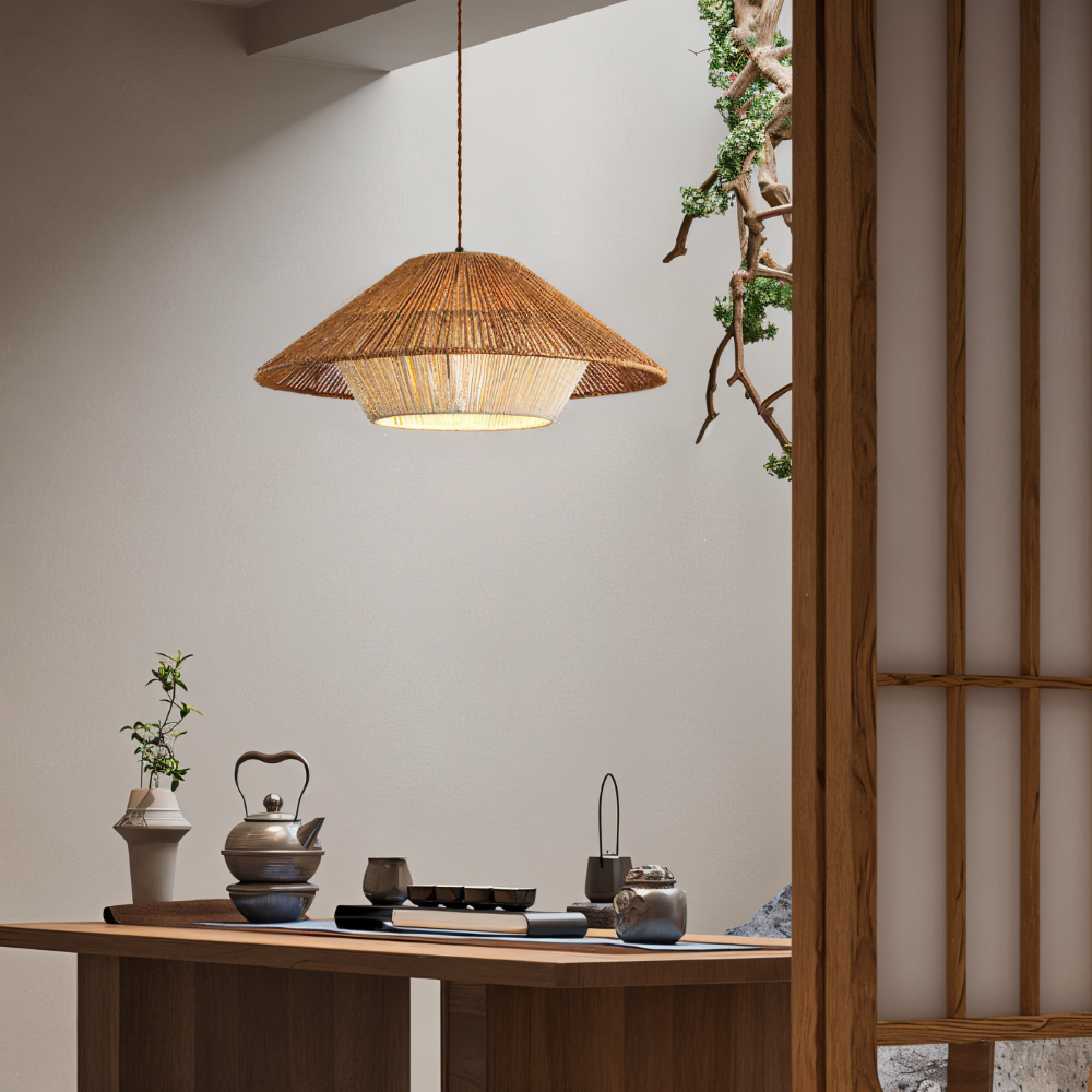 Luminaire suspendu Wabi-Sabi, éclairage LED zen. Crée une ambiance chaleureuse et naturelle dans votre intérieur.