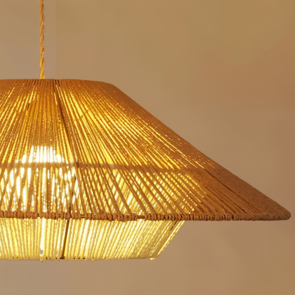 Lampe de chambre style Wabi-Sabi, luminaire suspendu zen. Éclairage doux pour une ambiance chaleureuse et naturelle.