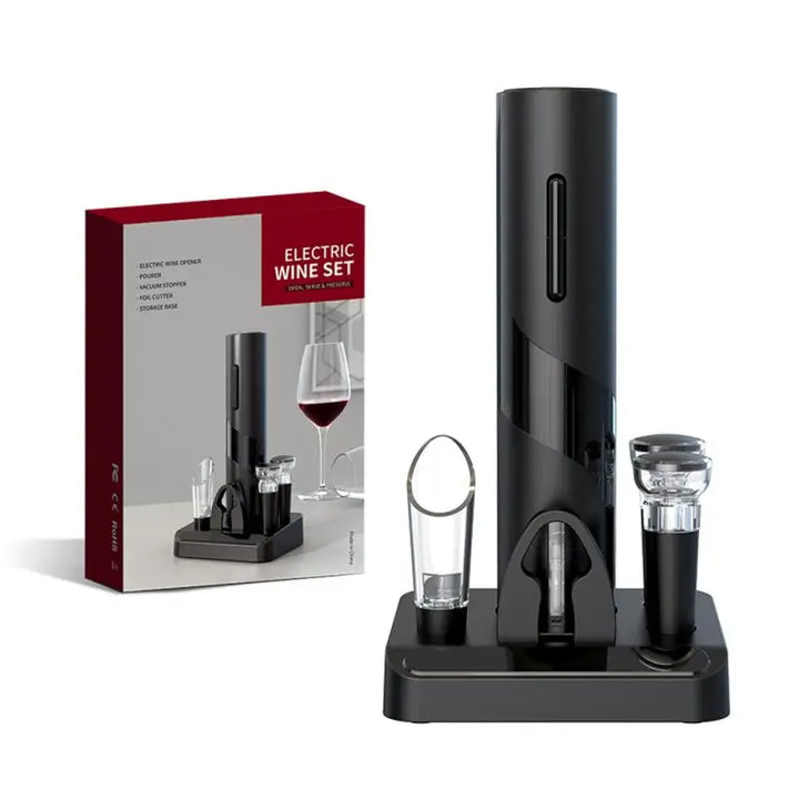 WineSavvy : kit sommelier complet avec ouvre-bouteille électrique, coupe-capsule, aérateur, bouchon.