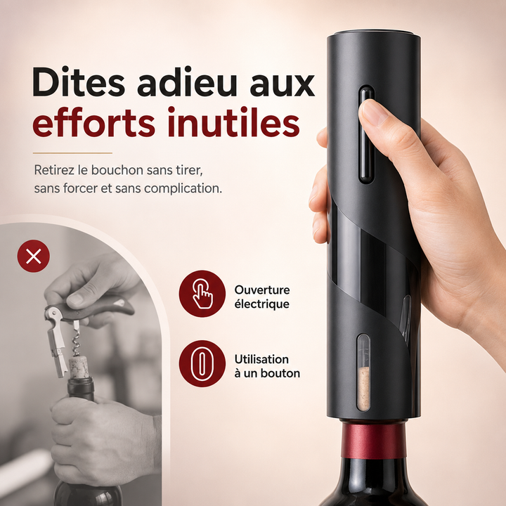 Accessoires de vin WineSavvy, ouvre-bouteille électrique et bouchon sous vide pour conserver le vin.