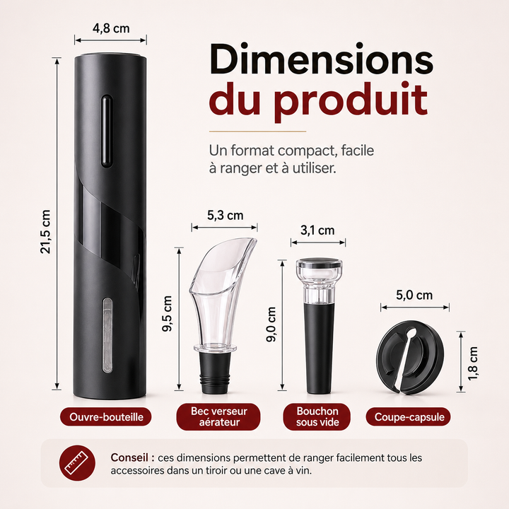 Coffret cadeau vin WineSavvy : ouvre-bouteille électrique, coupe-capsule et aérateur.
