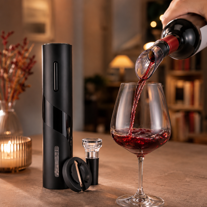 Ouvre-bouteille électrique WineSavvy avec aérateur pour une dégustation optimale du vin.