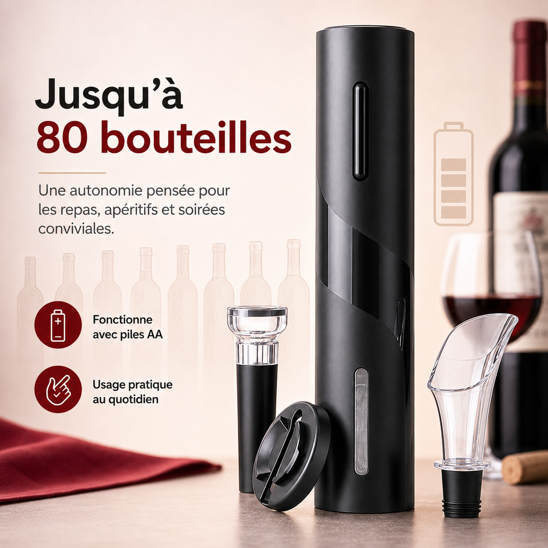 Kit complet WineSavvy pour amateurs de vin : ouvre-bouteille électrique, facile à utiliser.