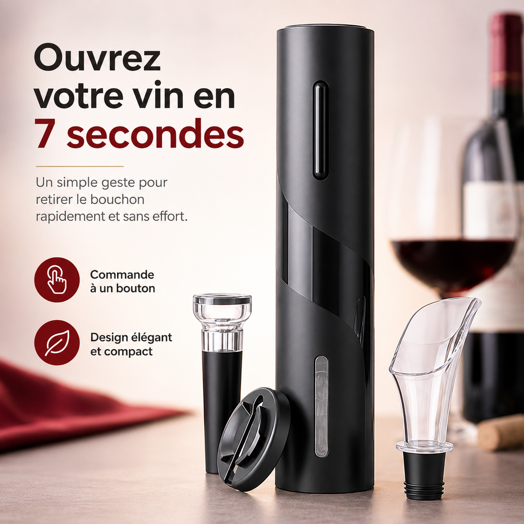 Ouvre-bouteille électrique WineSavvy avec station de charge, idéal pour la maison ou cadeau.