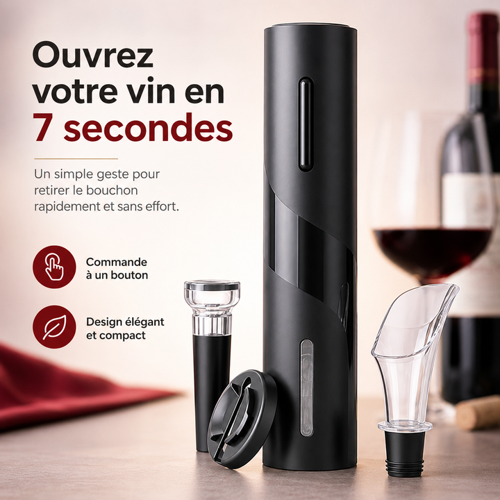 Ouvre-bouteille électrique WineSavvy avec station de charge, idéal pour la maison ou cadeau.