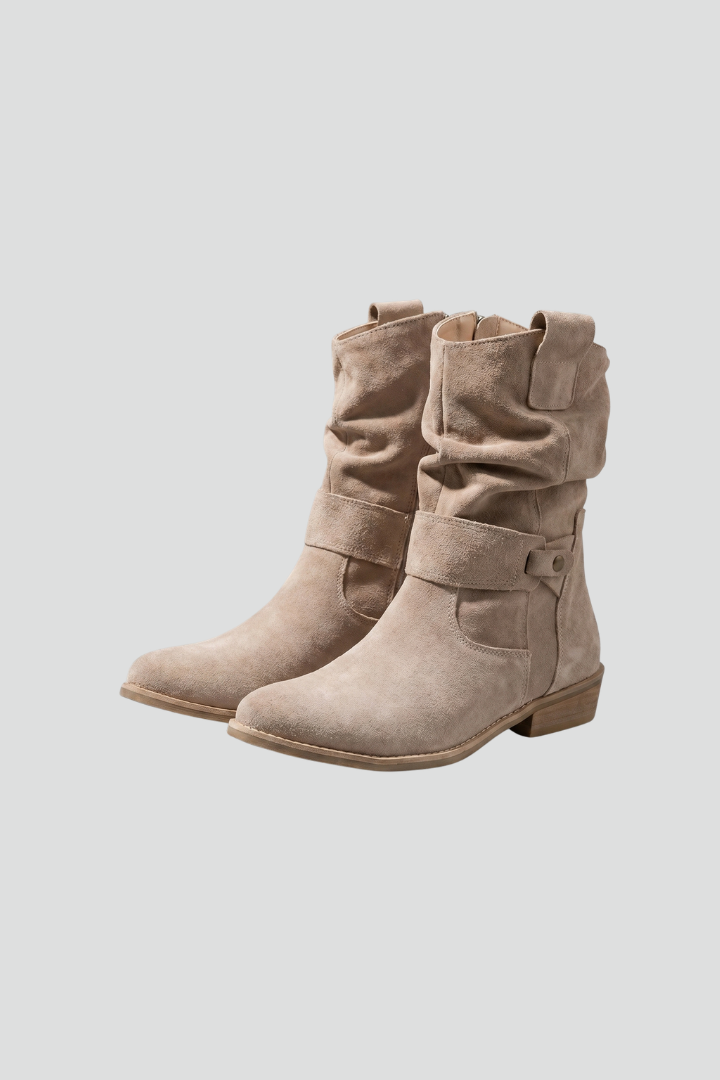 Bottes mi-mollet décontractées pour femmes, avec talon carré et fermeture éclair, idéales automne/hiver.