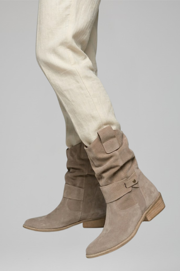 Chaussures bottes mi-mollet pour femmes, couleur unie, talon carré confortable, fermeture éclair pour enfilage facile.