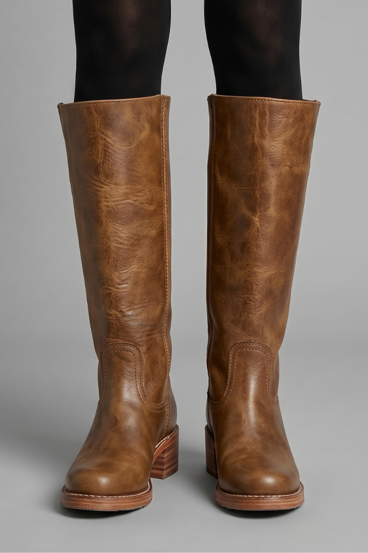 Paire de bottes mi-mollet Ottavia pour femme, talon bloc confortable, parfaite pour les looks décontractés.