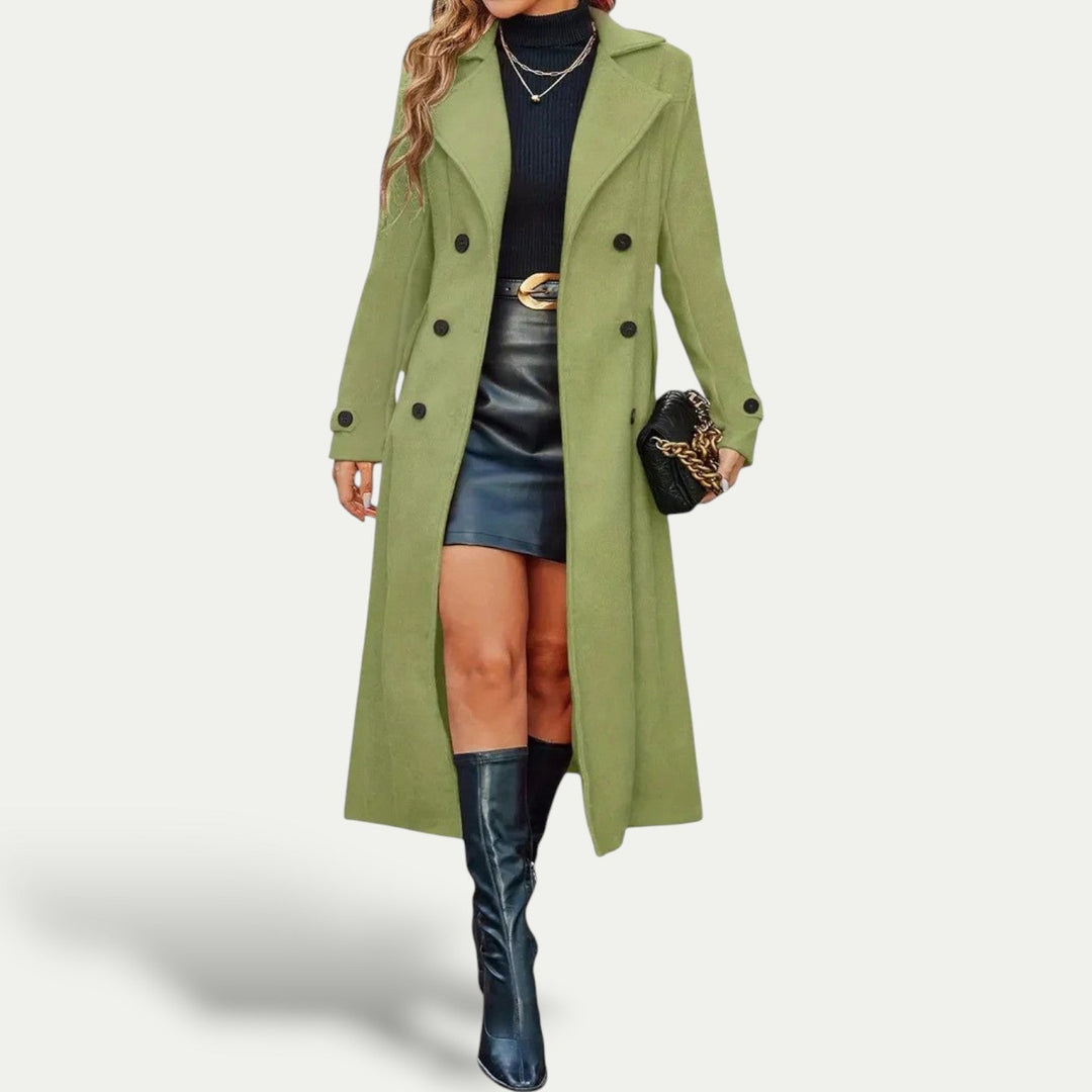 Manteau long femme à double boutonnage. Veste élégante et moderne, parfaite pour l'automne et l'hiver.