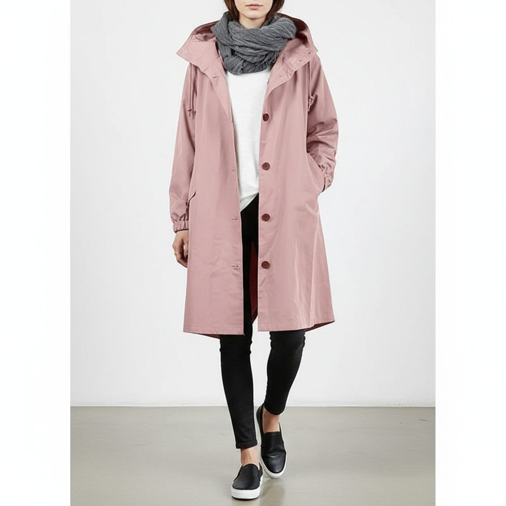 Veste longue imperméable femme, coupe-vent décontractée, parfaite pour le voyage et activités extérieures.