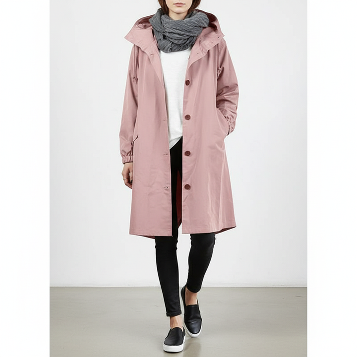 Veste longue imperméable femme, coupe-vent décontractée, parfaite pour le voyage et activités extérieures.
