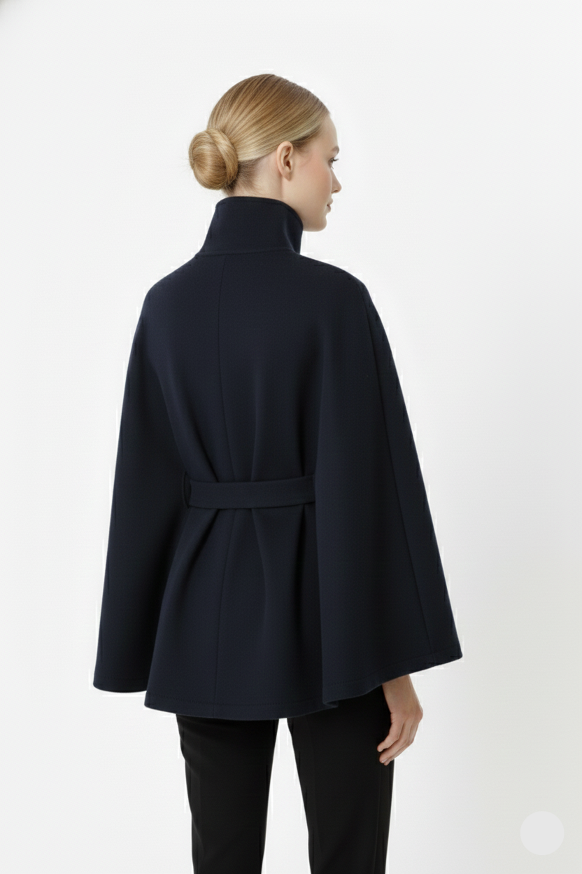 Veste longue femme, style manteau élégant, col haut, ceinture amovible. Parfait pour l'hiver et le chic.
