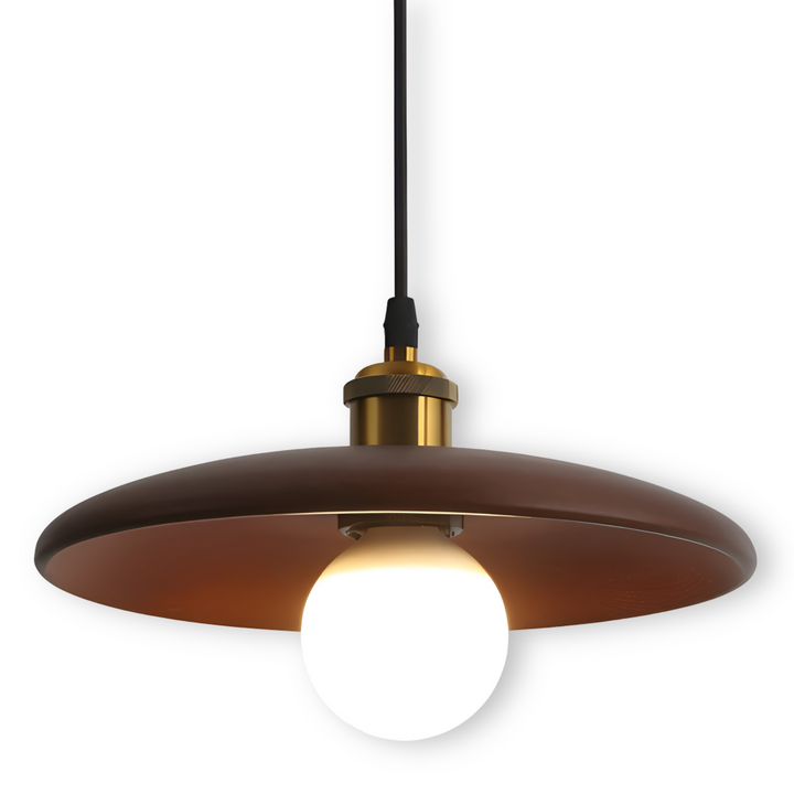 Luminaire suspendu chêne, design japonais minimaliste, lumière chaude, idéal salon/salle à manger.