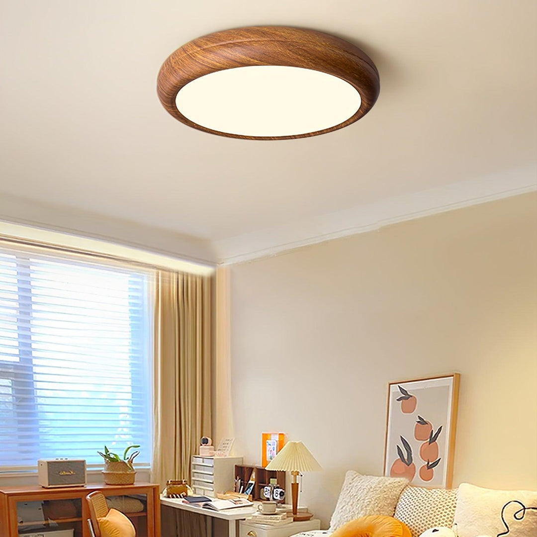 Plafonnier LED rond, design scandinave effet bois, moderne.