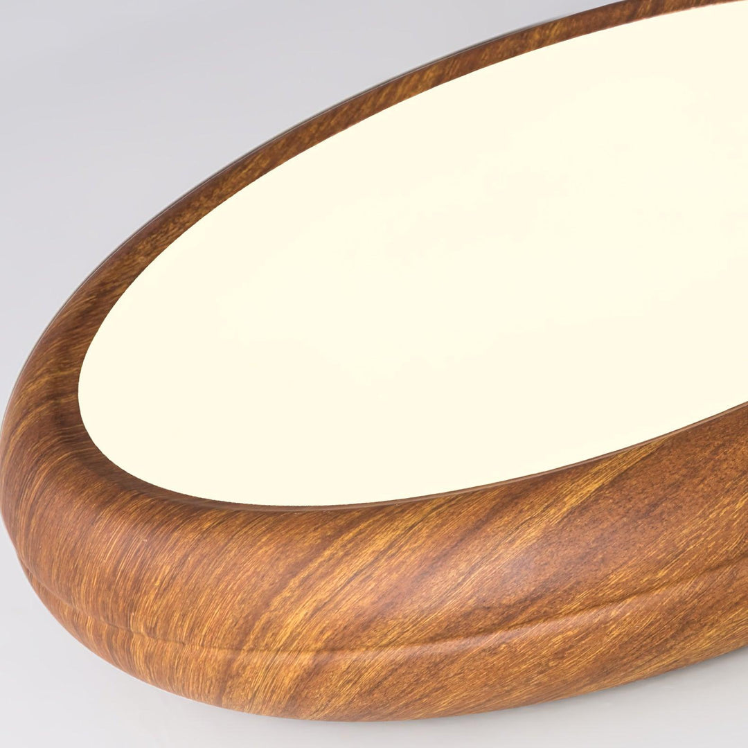 Lampe de plafond ronde, LED intégrée, design bois moderne.