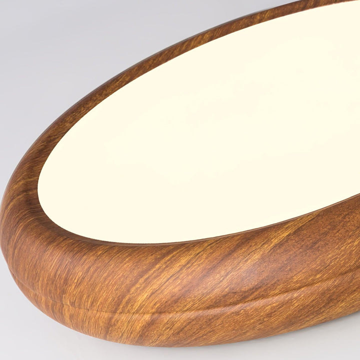 Lampe de plafond ronde, LED intégrée, design bois moderne.
