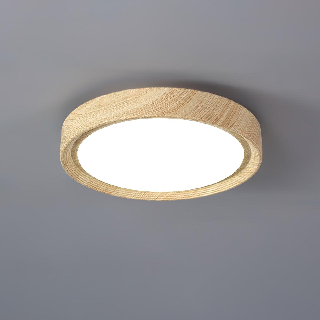 Luminaire LED moderne, effet bois scandinave, installation facile.