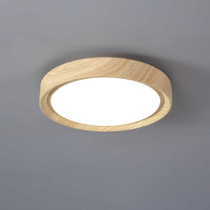 Luminaire LED moderne, effet bois scandinave, installation facile.