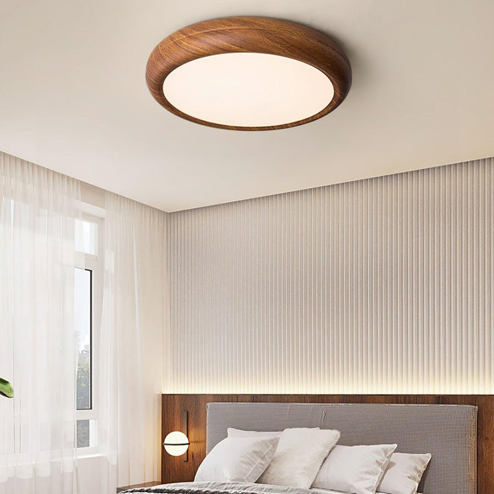 Lampe de plafond LED, style scandinave bois, illumine votre chambre.