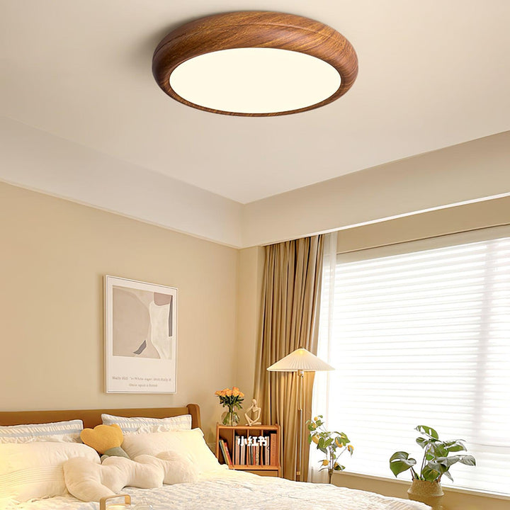 Éclairage LED rond, finition bois, donne du cachet à votre pièce.