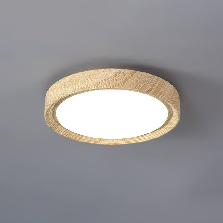 Lampe de plafond LED ronde, design bois épuré, haute qualité.