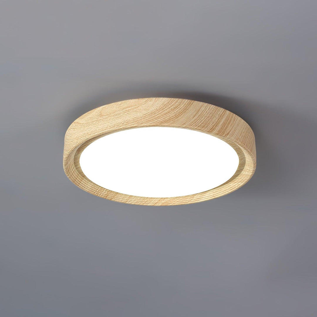 Lampe de plafond LED, cadre bois, style scandinave épuré.