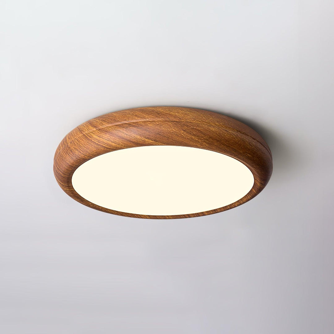 Plafonnier LED moderne, design scandinave, ambiance bois.
