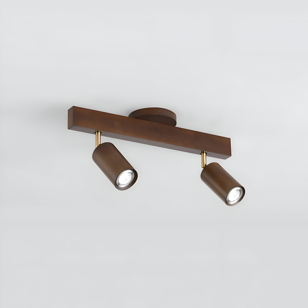 Spot de plafond LED NordBeam en bois clair et métal, design épuré, éclairage d'ambiance ajustable.