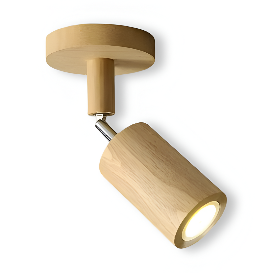 Spot de plafond LED NordBeam économique, design bois et métal, éclairage intérieur ajustable.