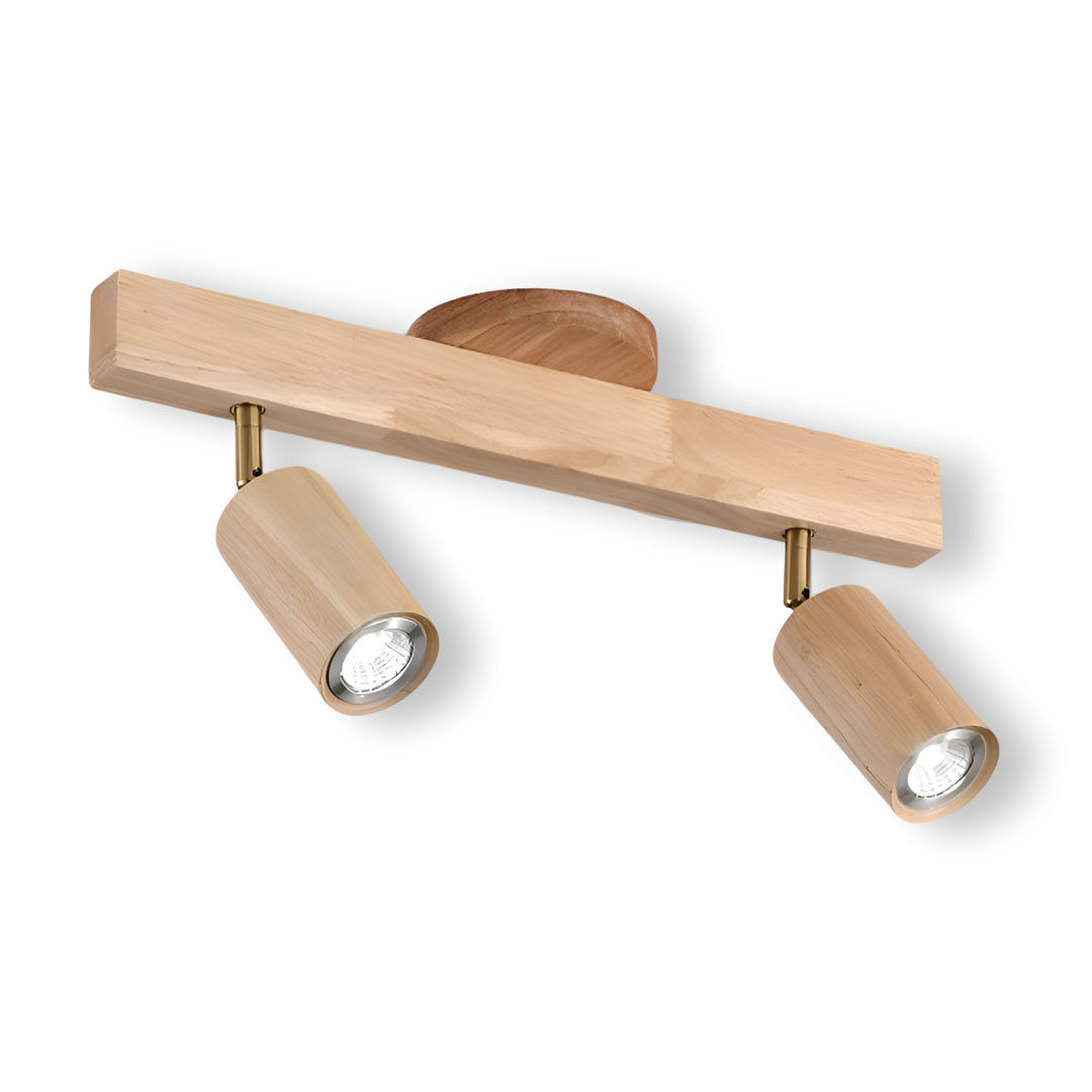 Spot plafonnier LED NordBeam avec détails en bois et métal, éclairage design et durable.
