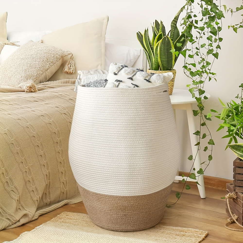 Panier à linge bohème en coton, pliable avec poignées. Idéal pour le rangement maison.