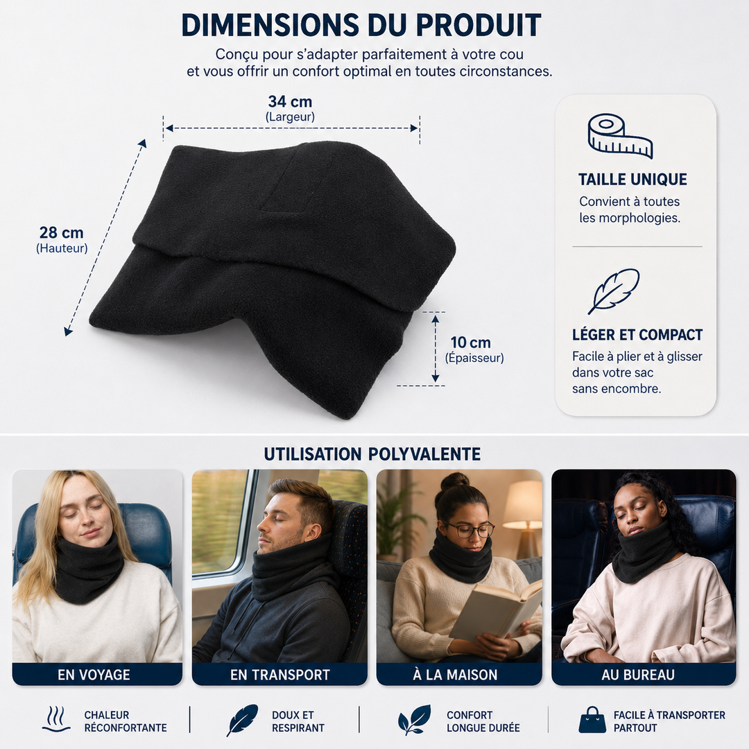 Profitez d'un confort optimal avec le coussin de voyage Wylie. Soutien cervical ergonomique en mousse à mémoire pour vos trajets.