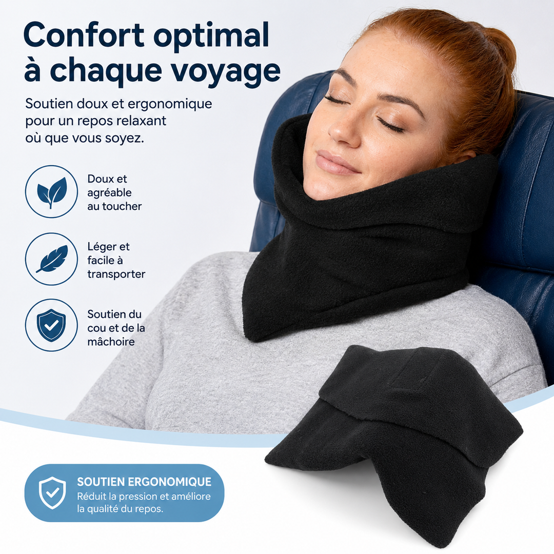 Coussin ergonomique Wylie en mousse à mémoire. Soulage la nuque et assure un confort optimal lors des déplacements.