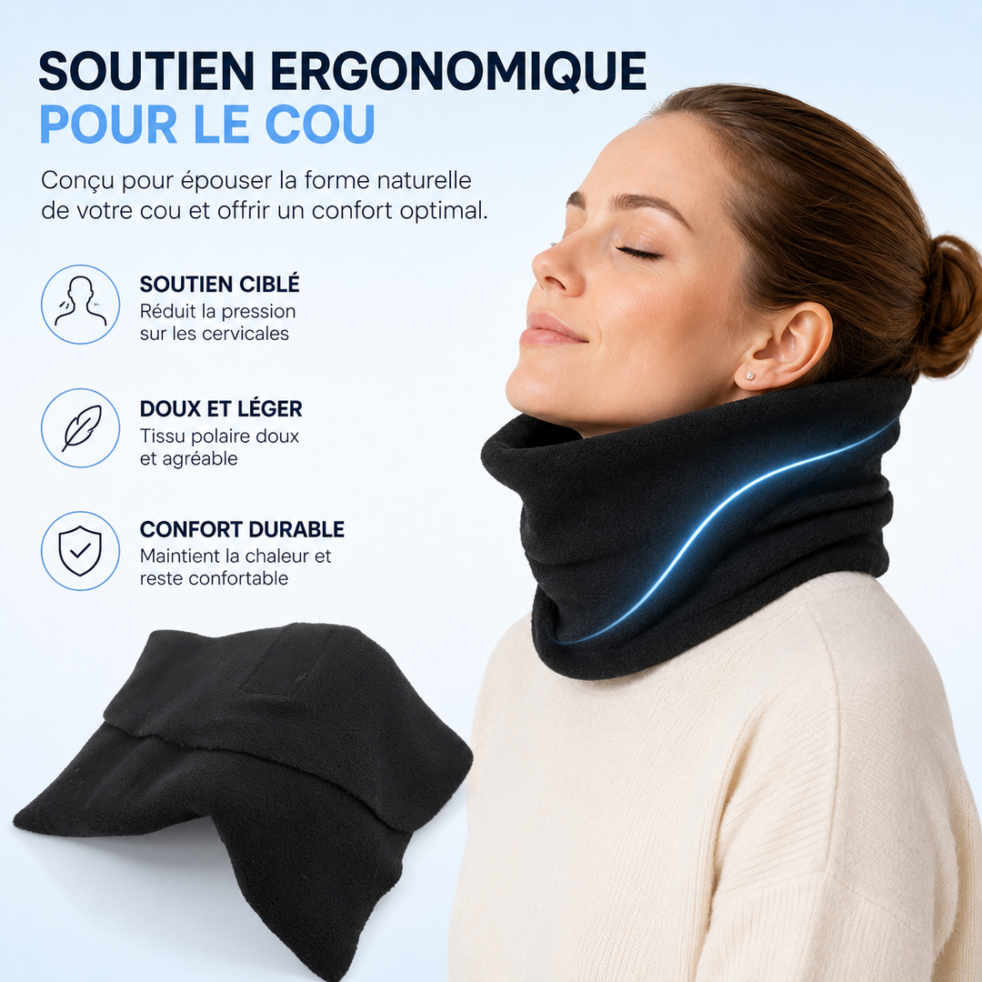 Détente assurée avec le coussin de voyage Wylie. Mousse à mémoire pour un soutien cervical parfait en avion, train.