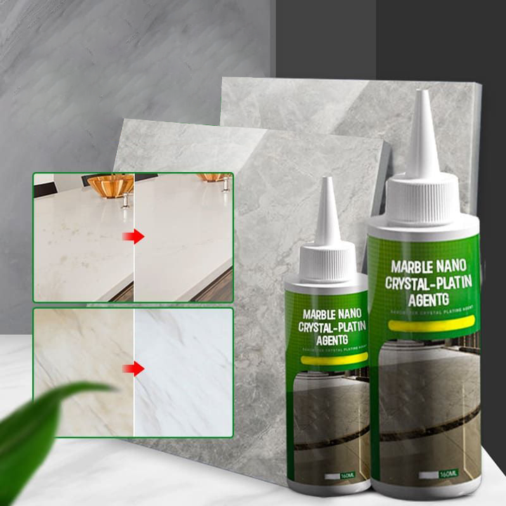 Produit NanoShine pour l'entretien et la brillance des surfaces en pierre, marbre et granit, application simple.