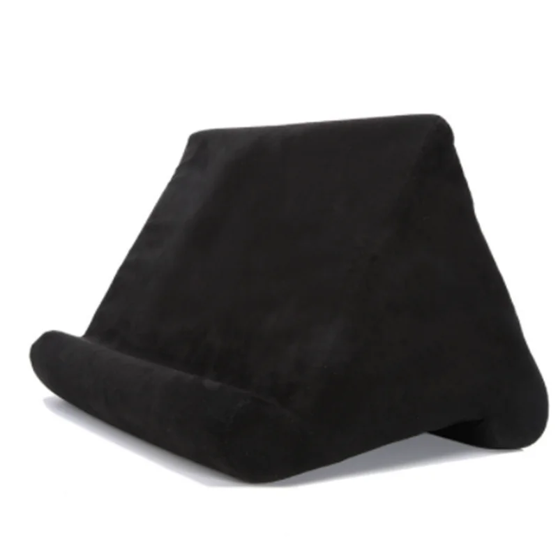 Support coussin moelleux gris pour tablette, liseuse. Confort mains libres pour lecture et visionnage relaxant.