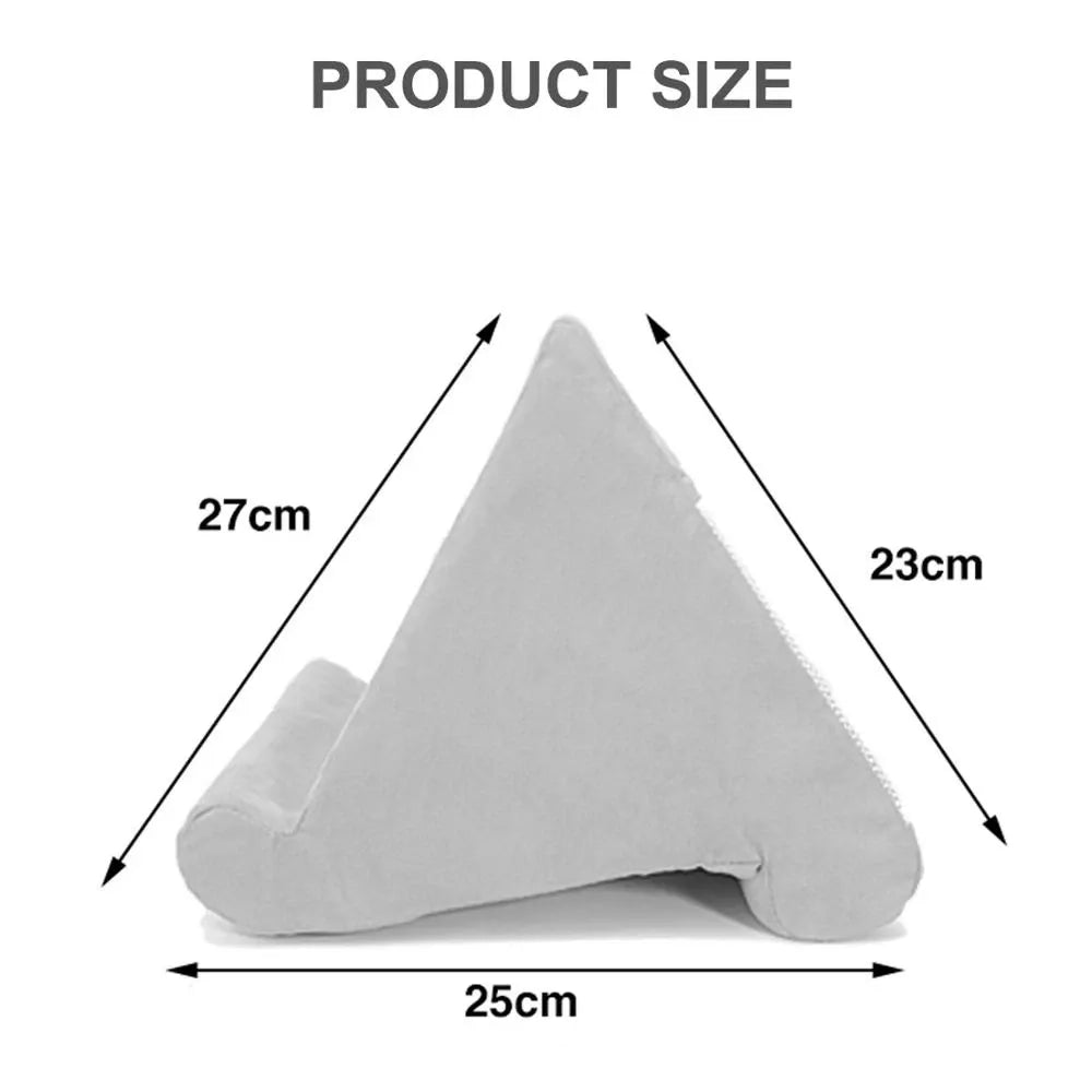 Support coussin pratique pour tablette et liseuse. Facilite la lecture et le visionnage avec confort mains libres.