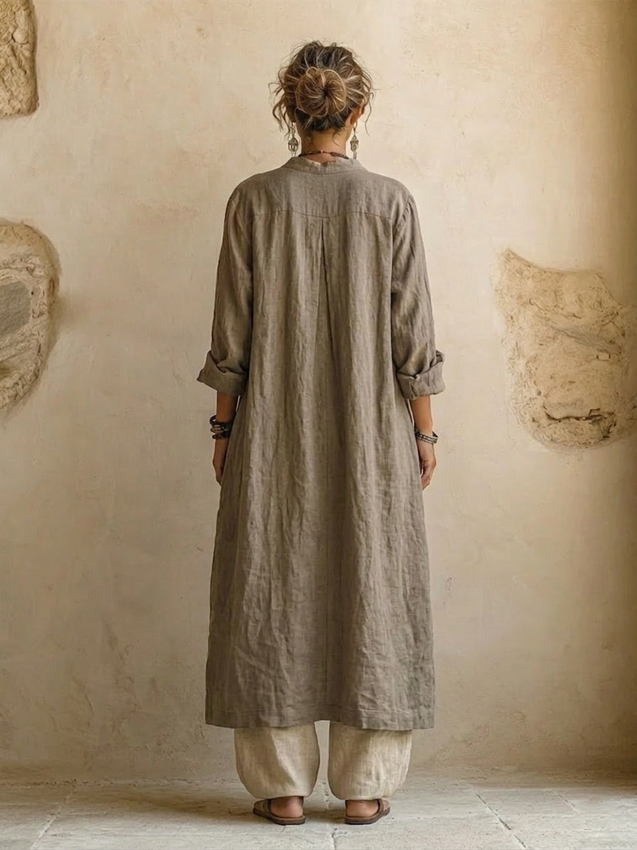 Élégant ensemble bohème femme 3 pièces imprimé avec cardigan et pantalon large. Look naturel vintage pour l'été.
