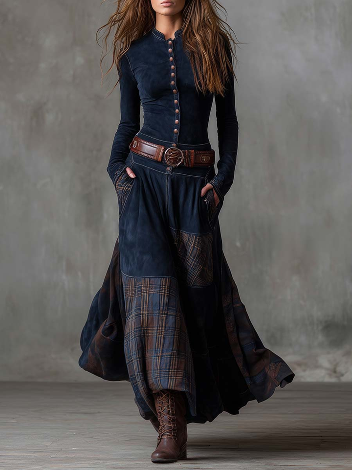 Robe longue femme élégante style bohème chic avec ceinture offerte, idéale pour une tenue décontractée ou sophistiquée.
