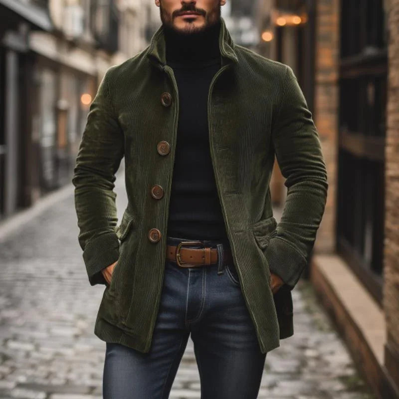 Veste homme élégante noire, style raffiné, idéale pour soirée ou casual chic.