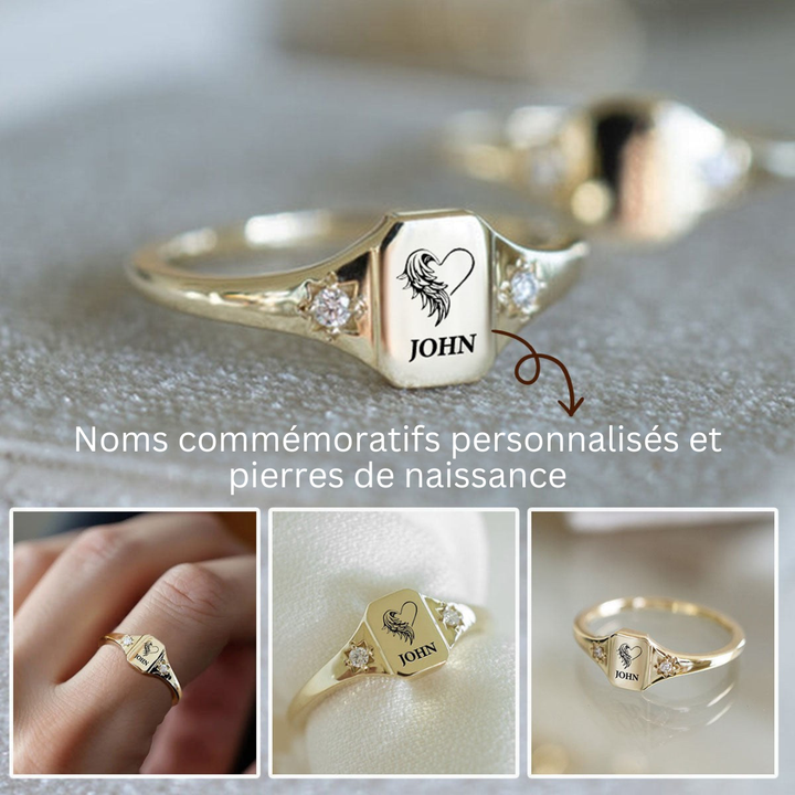Magnifique bague personnalisée pour femme, idéale comme cadeau sentimental avec pierre de naissance et gravure.